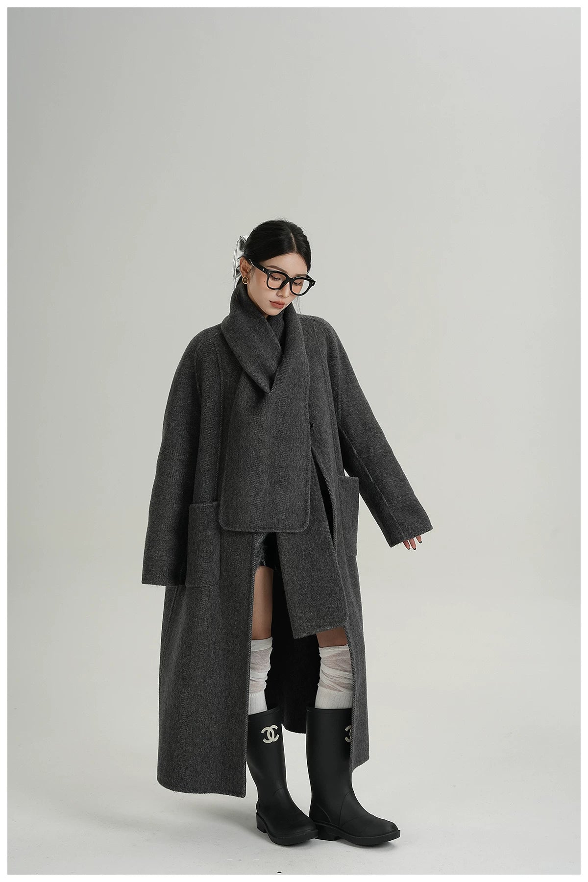 Cape-Style Oversized Long Wool Coat
