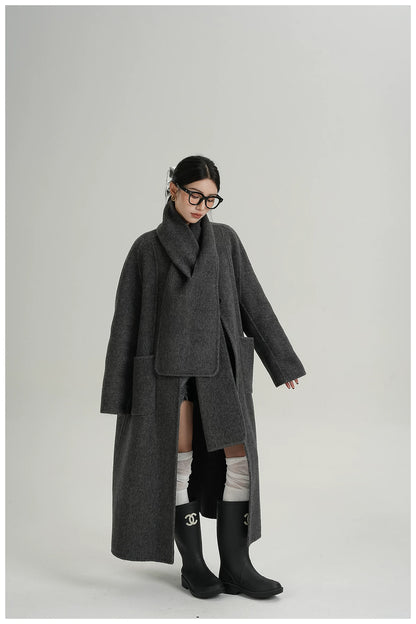 Cape-Style Oversized Long Wool Coat