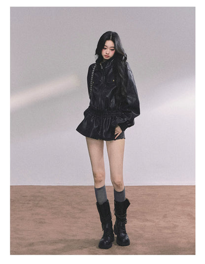 Desert Edge PU Leather Stand-Collar Jacket