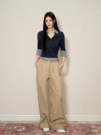 Diagonal Fly Pleated Cargo Pants