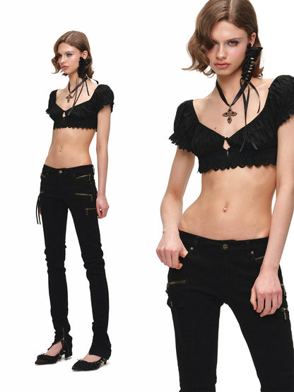 Jacquard Cotton Puff Sleeve Cropped Top 1Jinn Studio