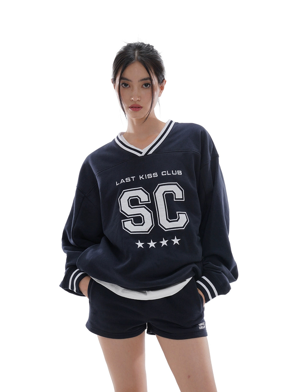 Oversize Casual V-neck Football Sweatshirt