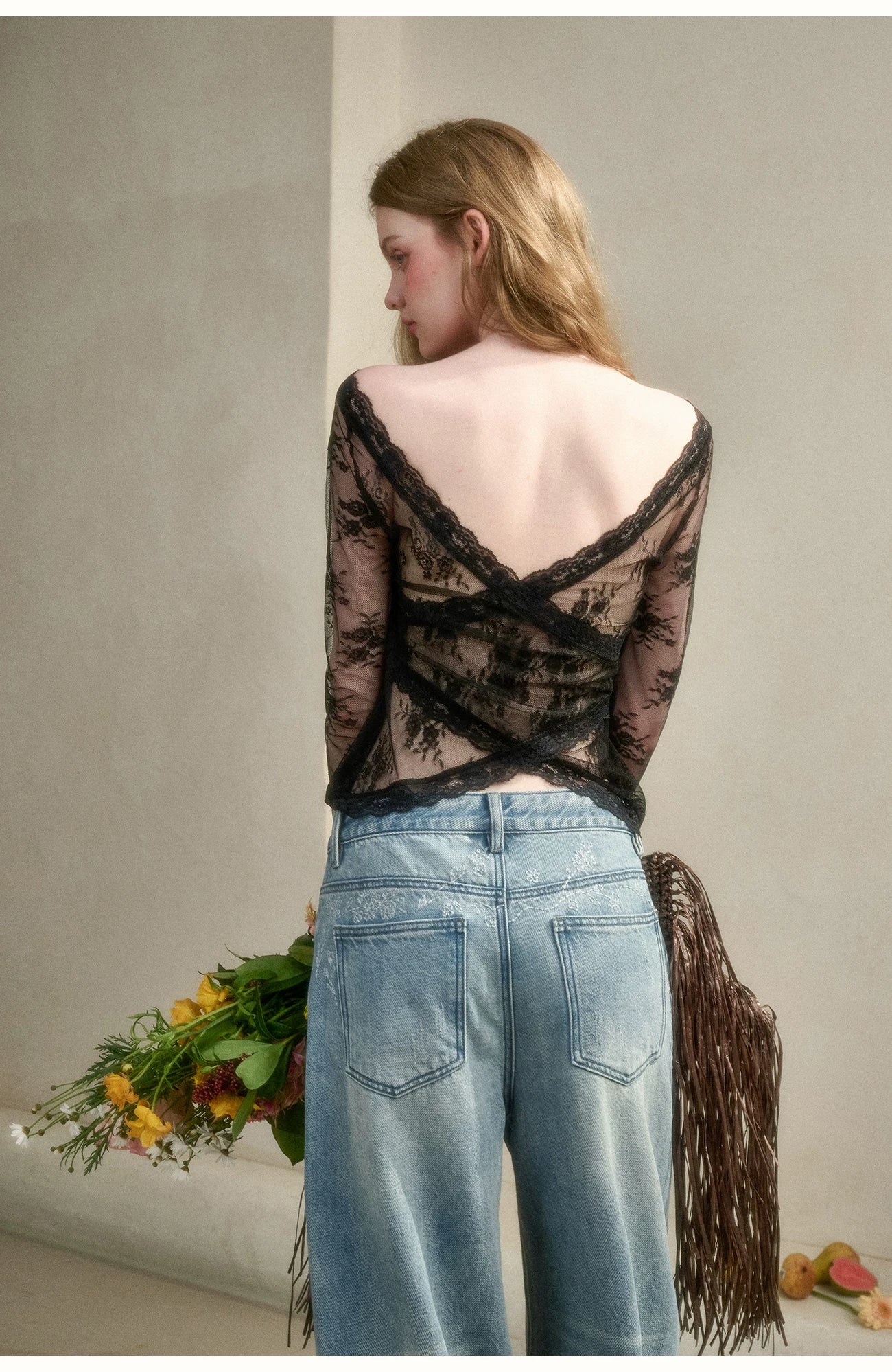 Toscana Soft Glow Lace Long Sleeve Top