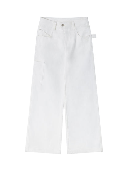 White Cotton Low Waist Wide Leg Jeans