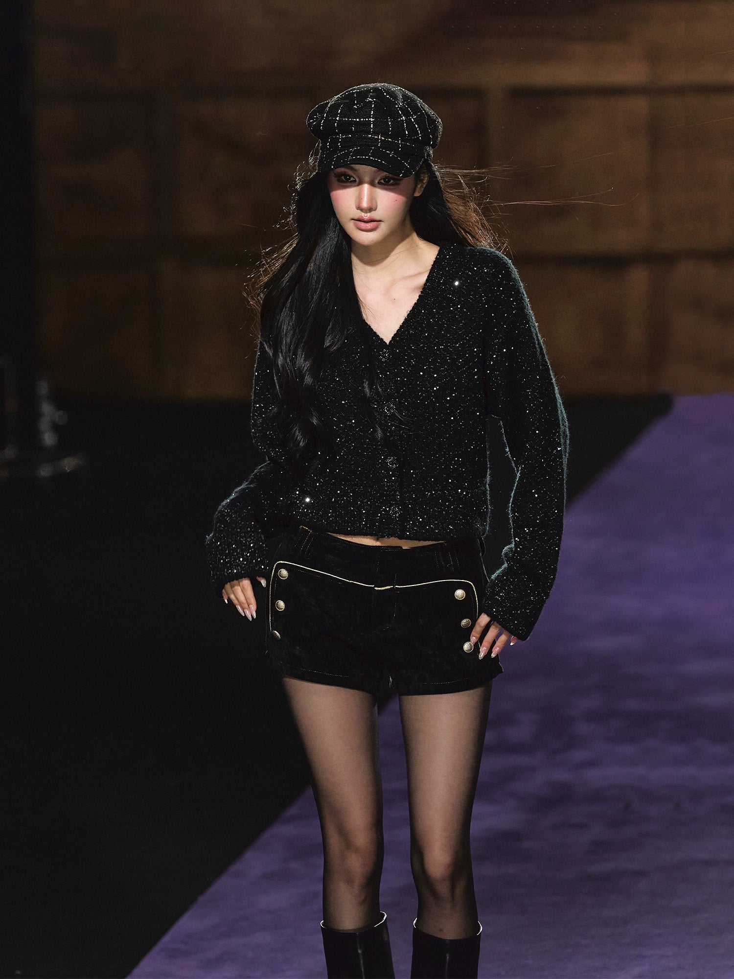 Shimmer V-Neck Sequin Detail Knit Cardigan