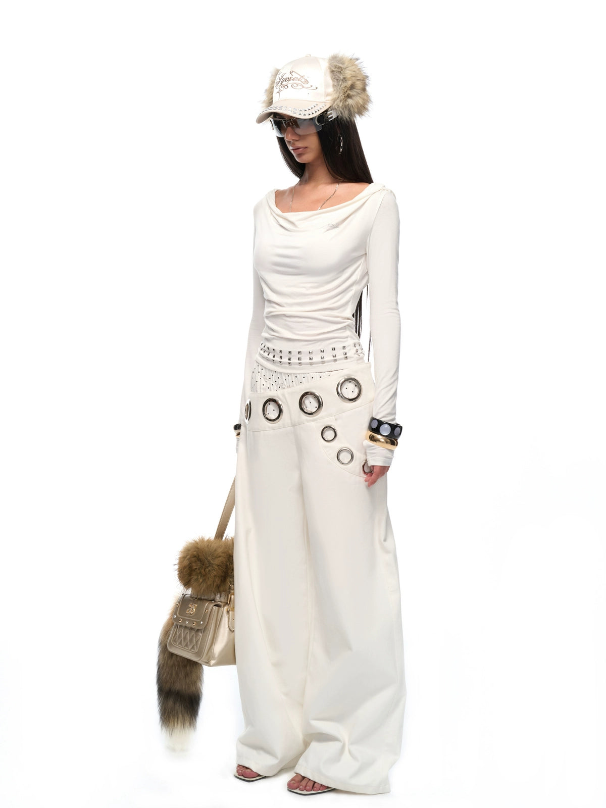 Layered-Effect Wide-Leg Cargo Jeans