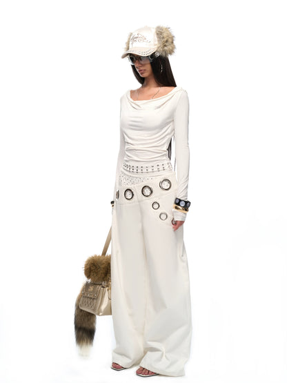 Layered-Effect Wide-Leg Cargo Jeans