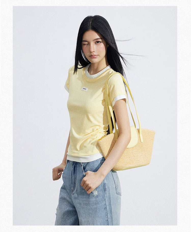 Asymmetric Layered Slim-Fit Short Sleeve T-Shirt