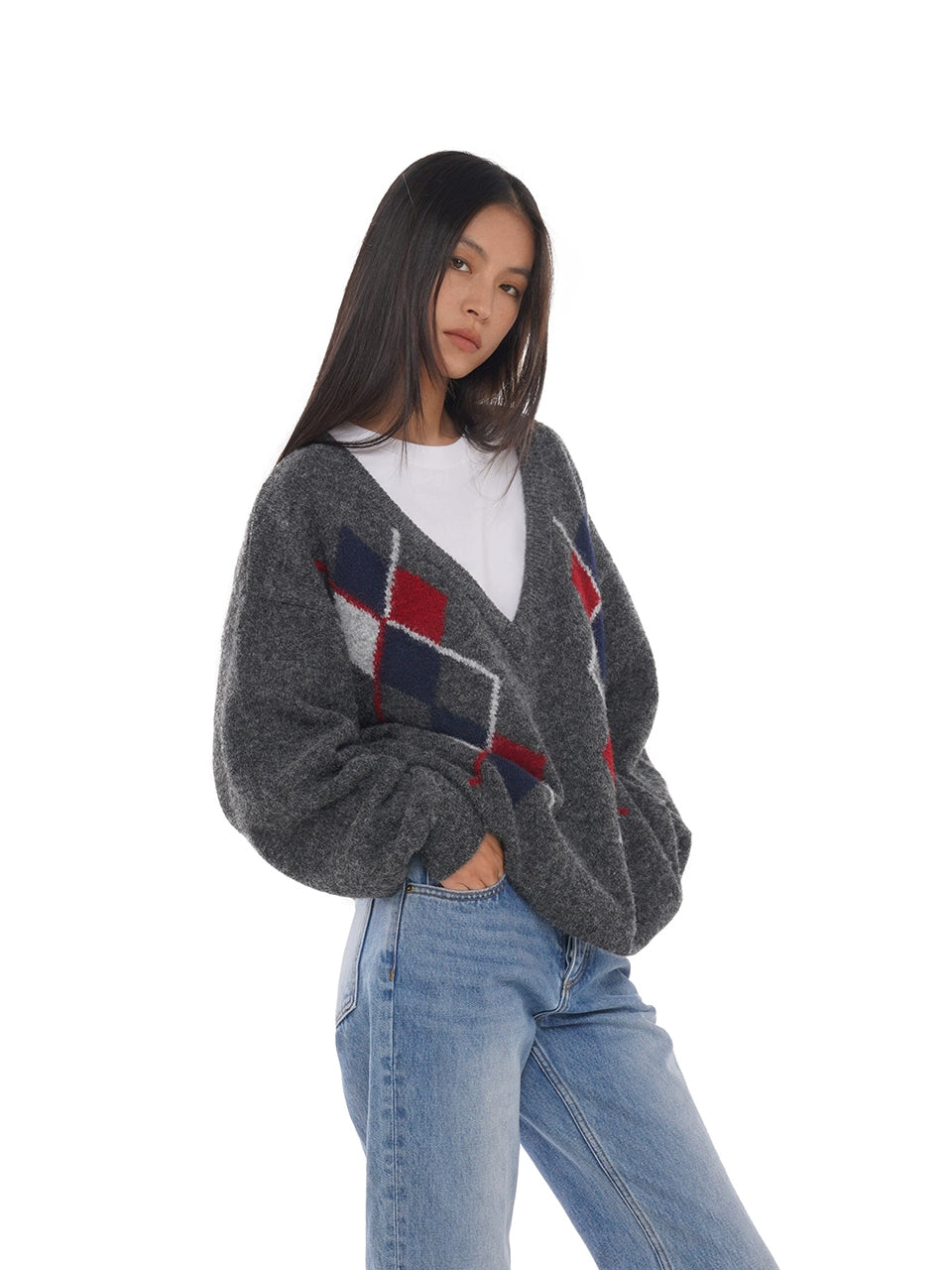 Deep V-Neck Oversized Pullover Sweater