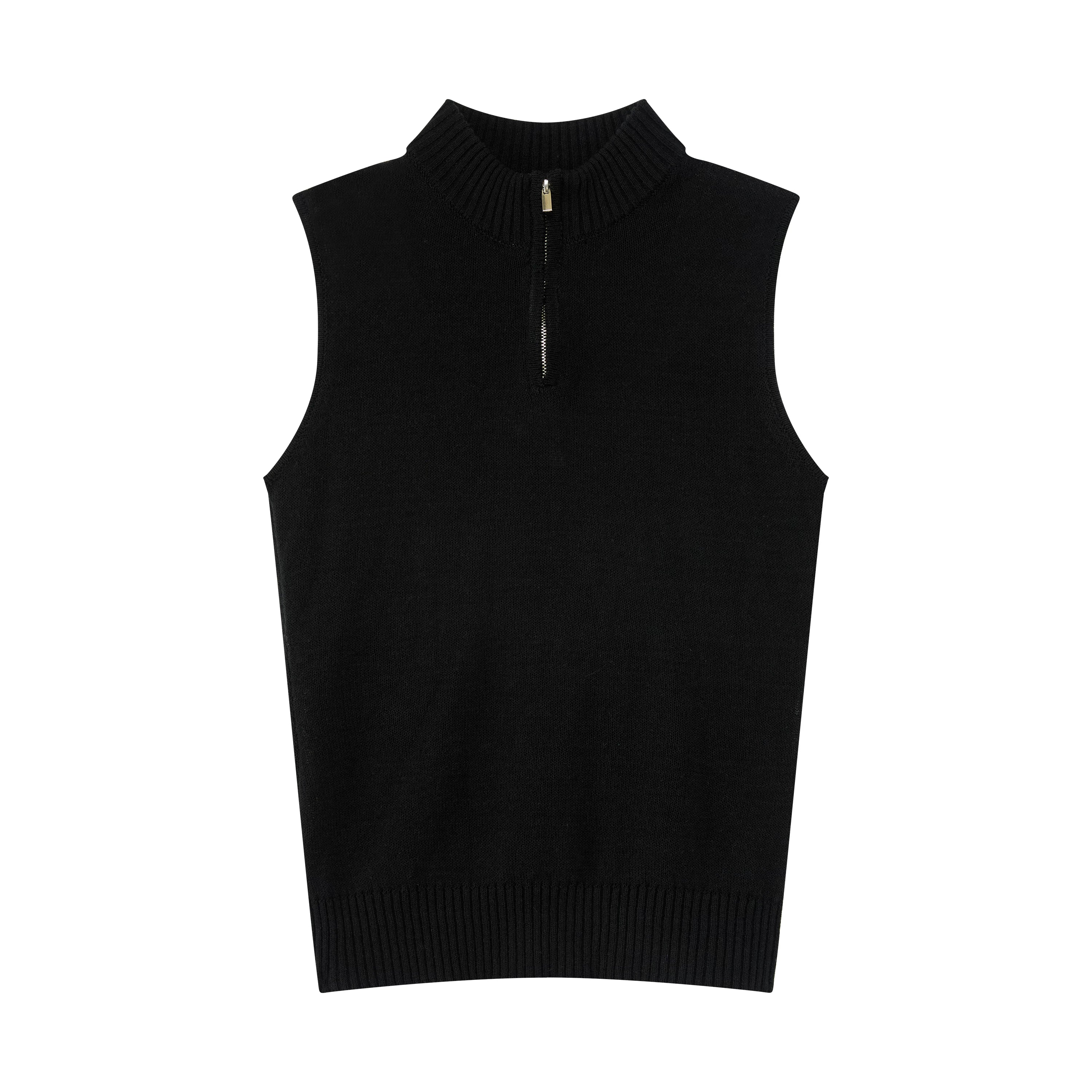 Linen-Blend Mock Neck Knit Tank