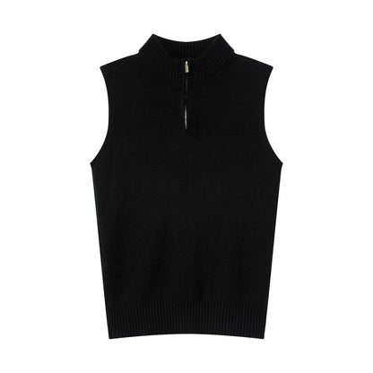 Linen-Blend Mock Neck Knit Tank