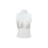 Black & White High-Neck Mesh Sleeveless T-Shirt - CHINASQUAD