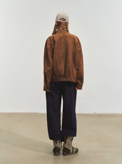 Faux Suede Varsity Jacket