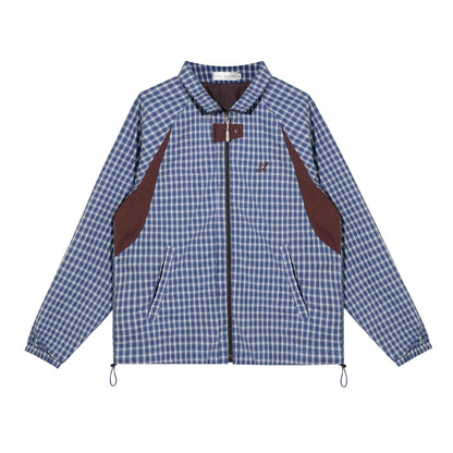 Retro Plaid Colorblock Windbreaker Jacket