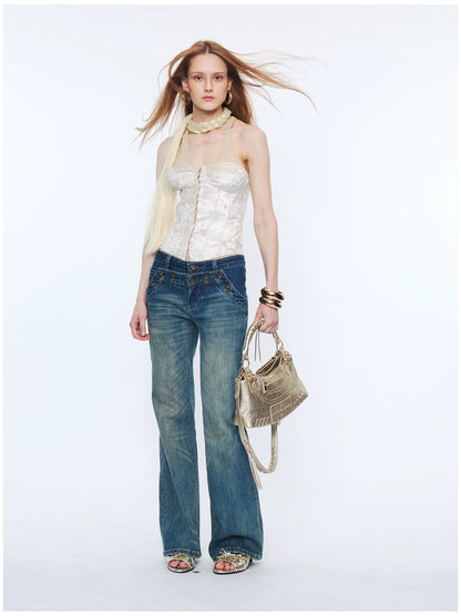 Plaid Mesh Panel Halter Corset