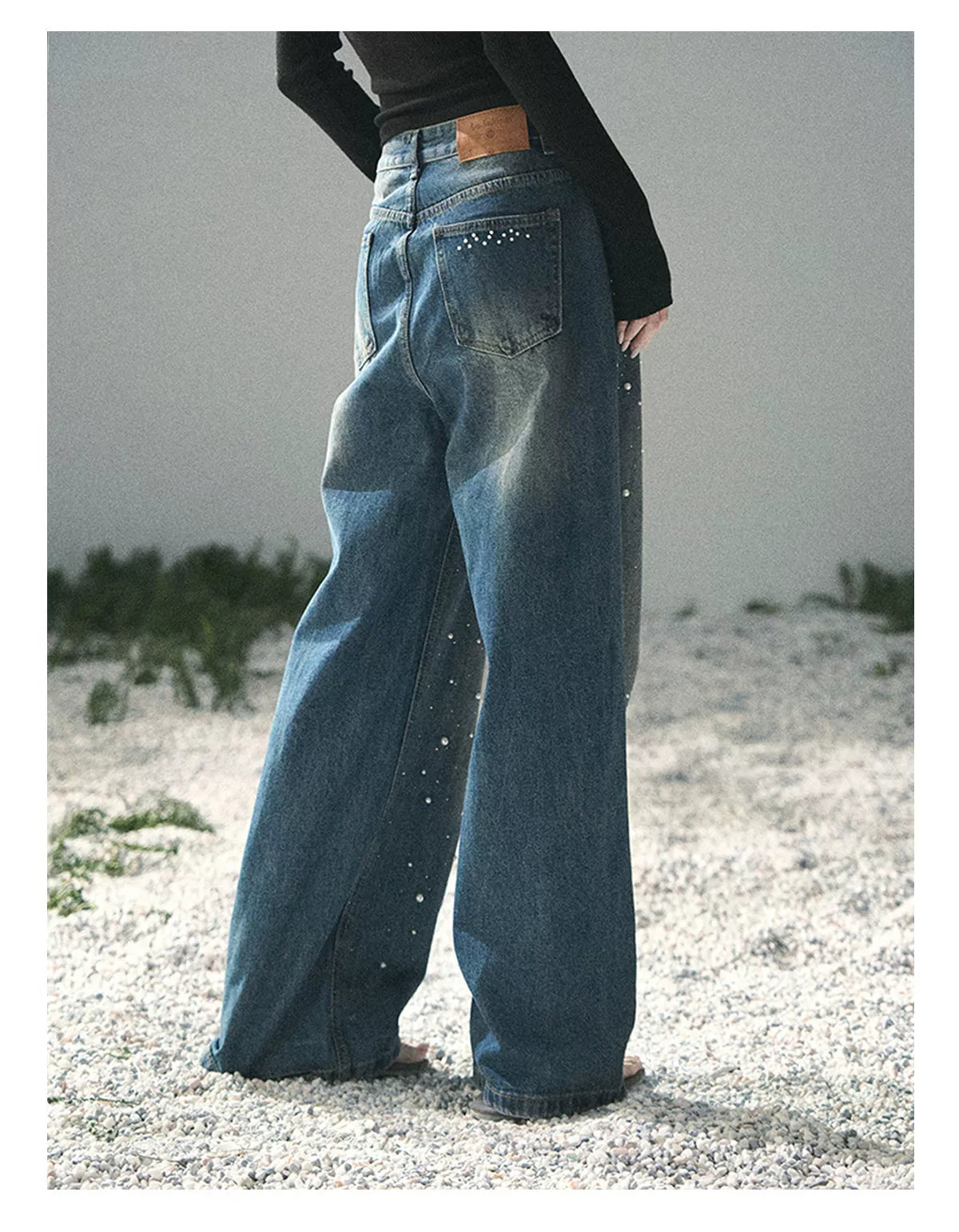 Pearl Studded Straight Leg Jeans