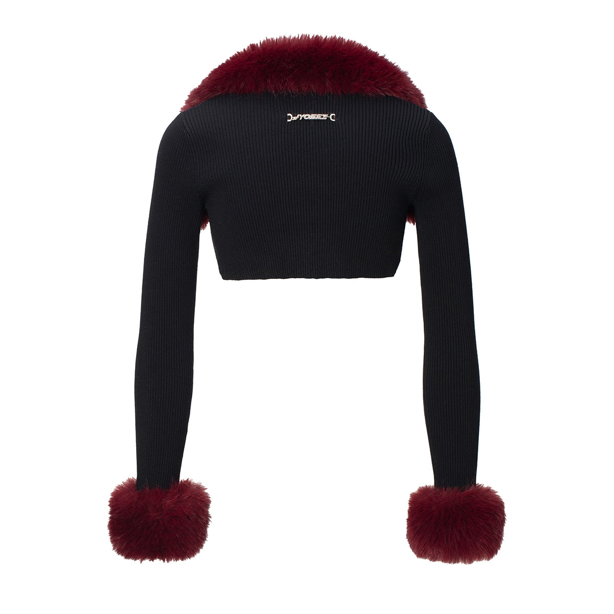 Fur-Collar Knit Cape &amp; Fuzzy Bodycon Skirt Set