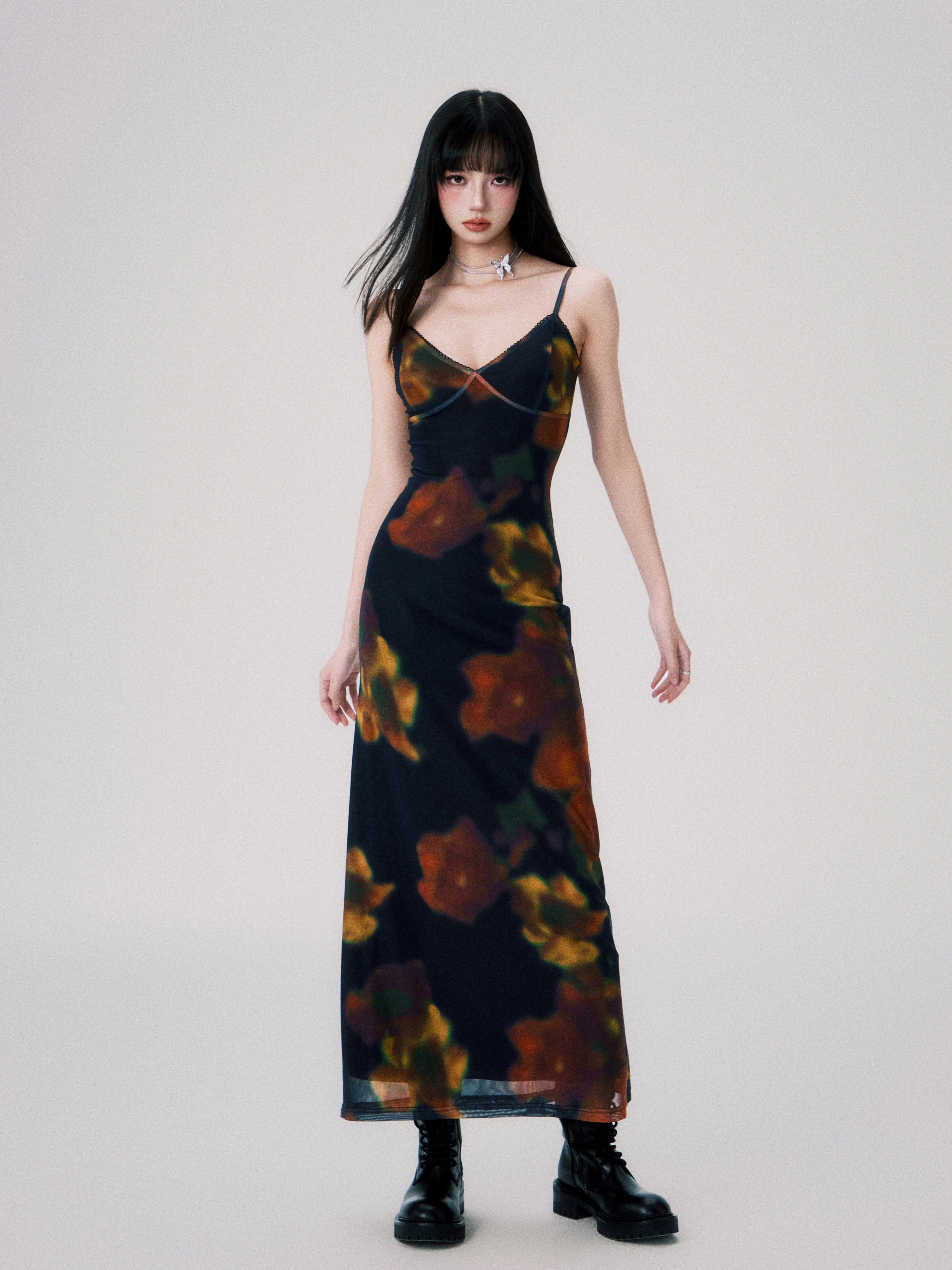 Vintage Printed Spaghetti-Strap Dress