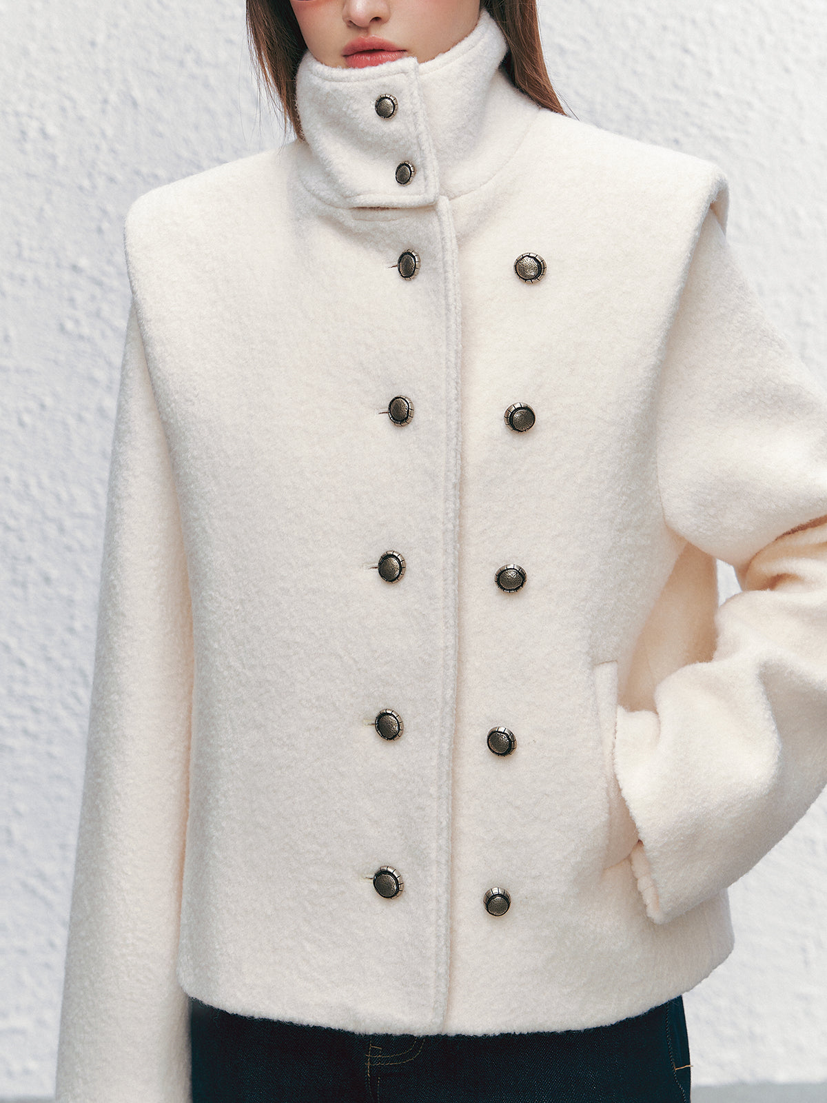 High-neck ShoulderWoolen Short Jacket