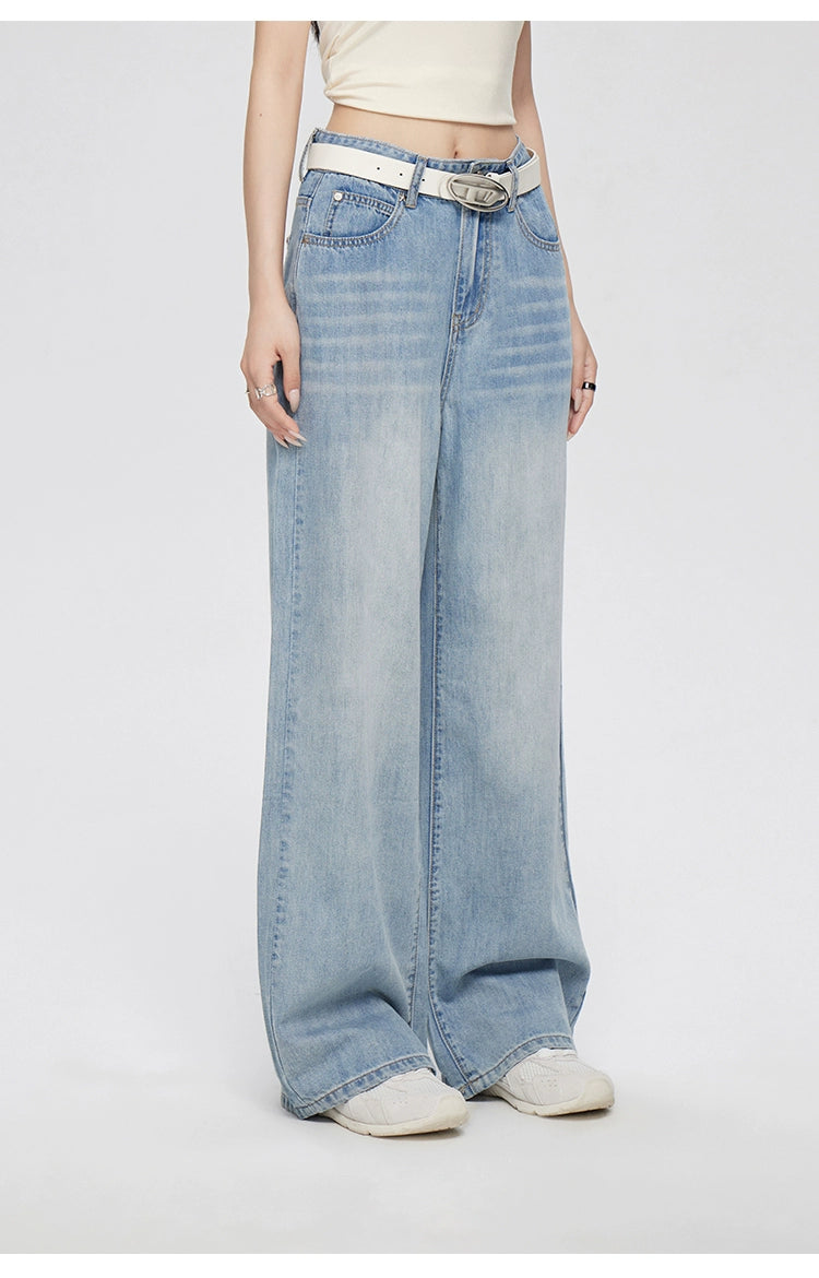 Blue Lyocell Tencel Jeans Wide-Leg Pants