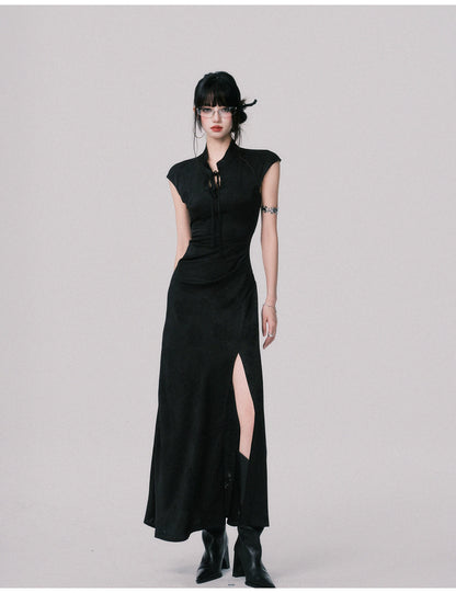 Chinese-Style Slim-Fit Cheongsam Maxi Dress