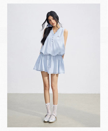 Ruffle Tie Waist Sleeveless Mini Dress