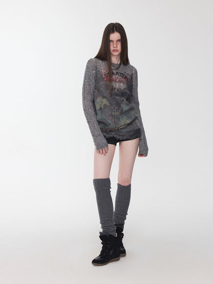 Camouflage V-Neck Lace-Trim Rhinestone Camisole