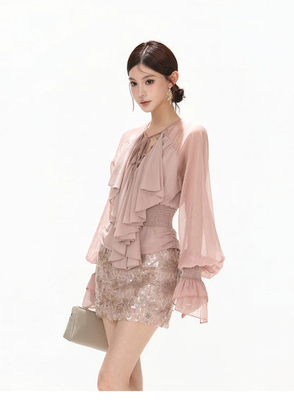 Luminous Nouveau Ruffle Chiffon Blouse