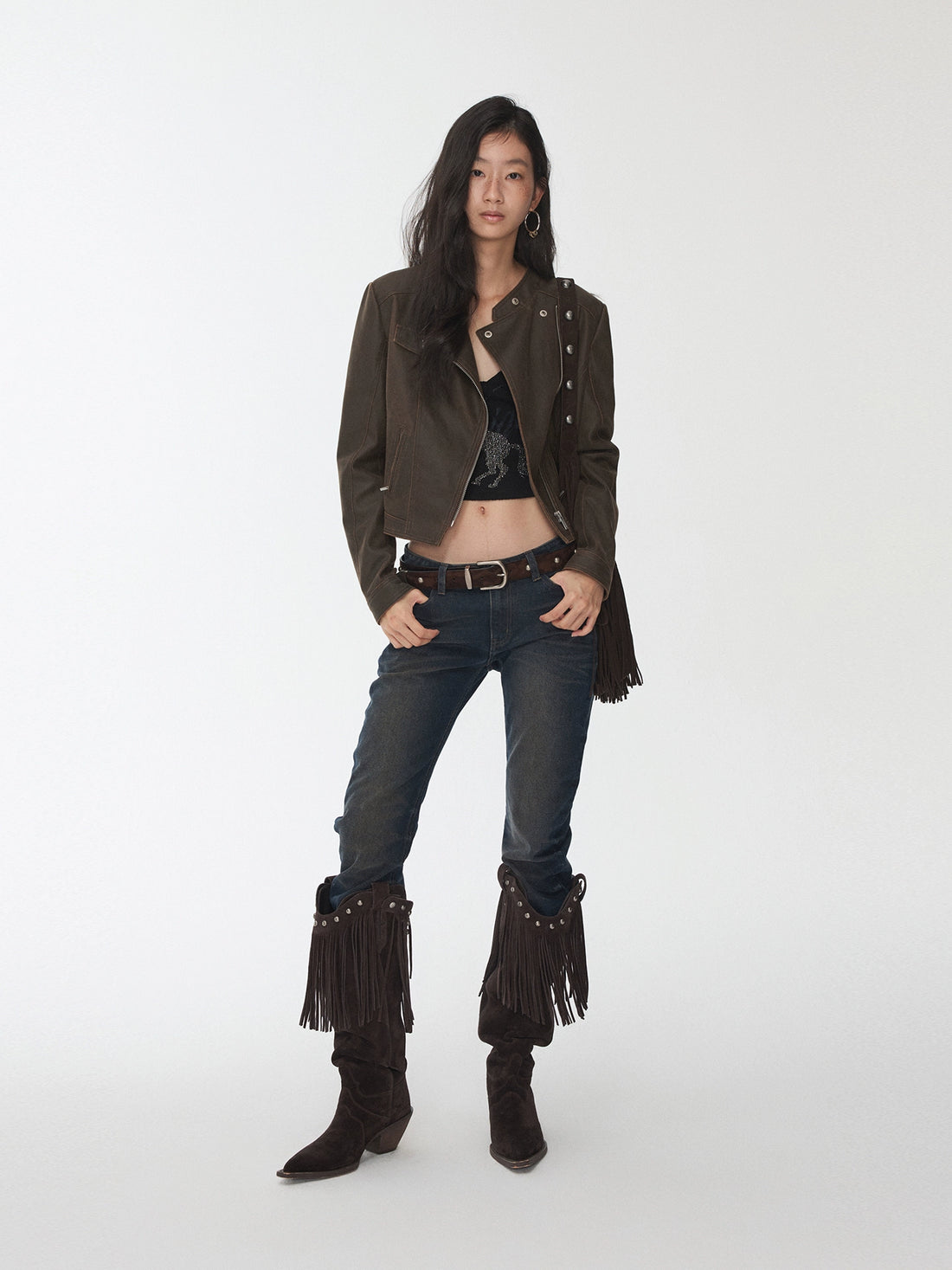 Vintage Cracked Leather Moto Jacket