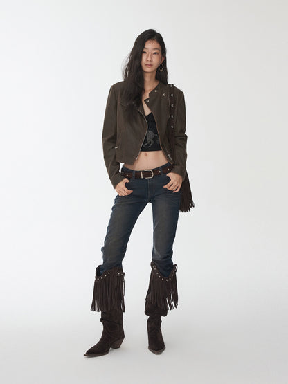 Vintage Cracked Leather Moto Jacket