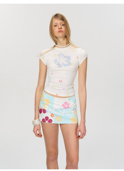 Vintage Floral Print Low-Rise A-Line Mini Skirt