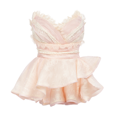 Puff Skirt &amp; V-Neck Bandeau Two-Piece Set