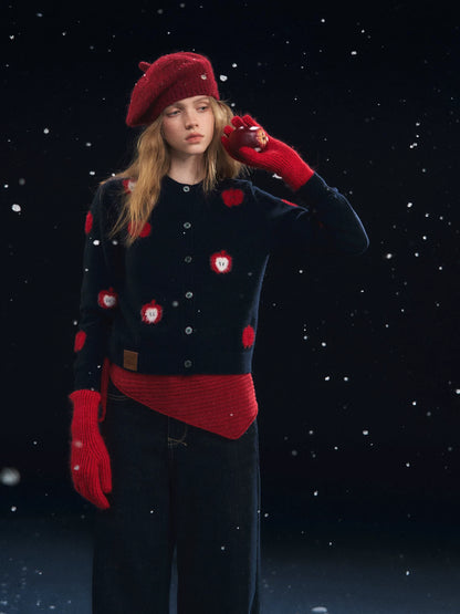 Plush Apple Jacquard Knit Cardigan