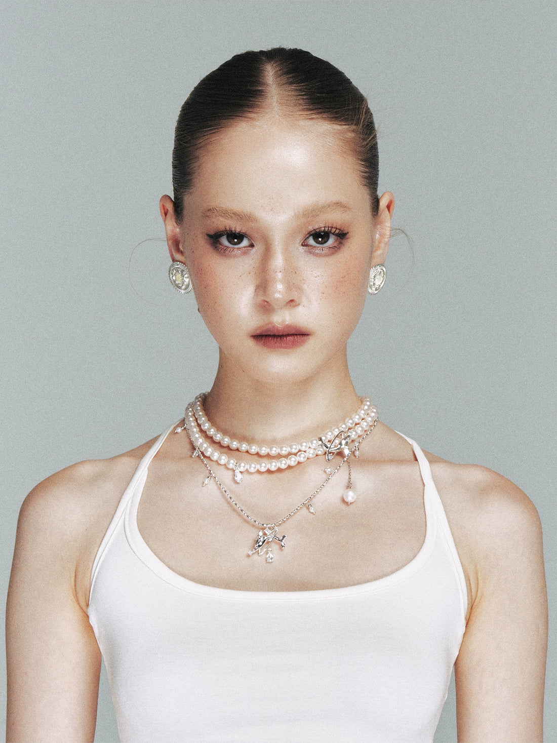 Silver Interwoven Pearl Whale Choker Necklace