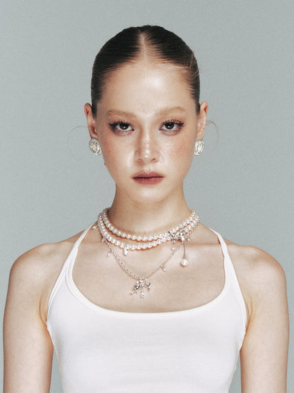 Silver Interwoven Pearl Whale Choker Necklace