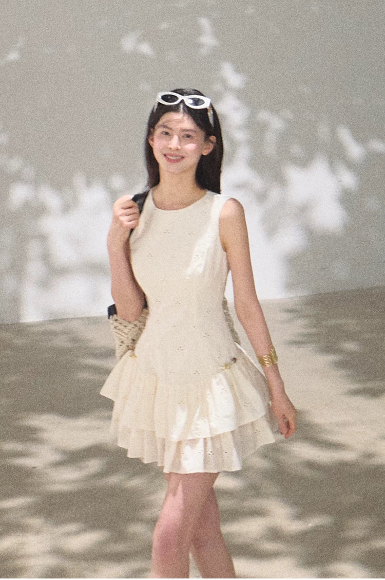 Bohemian Embroidered Cut-Out Cinched-Waist Summer Dress