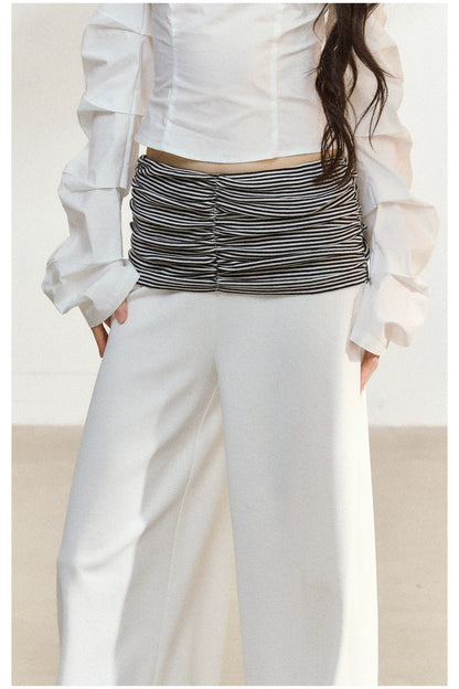 Striped Waist Panel Relaxed Straight-Leg Trousers