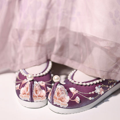 &quot;Suyang 素央&quot;  Embroidery Pointed Toes Beaded Hanfu Shoes - CHINASQUAD