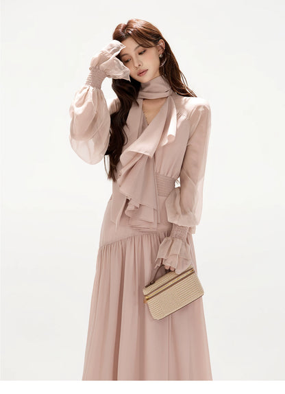 V-Neck Lantern Sleeve Maxi Dress