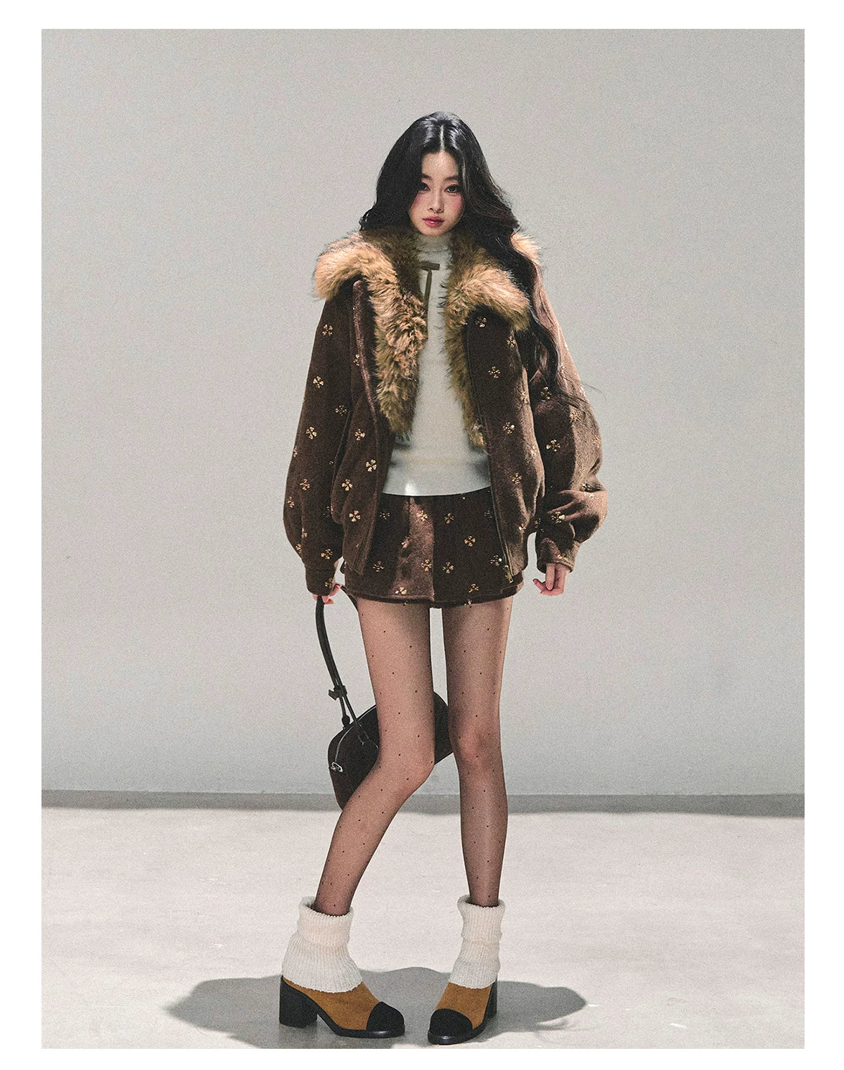 Snowfall Whisper Wool Jacket &amp; Mini Skirt Set