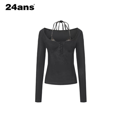 Y2K Grunge Washed Off-Shoulder Layered Long Sleeve Top