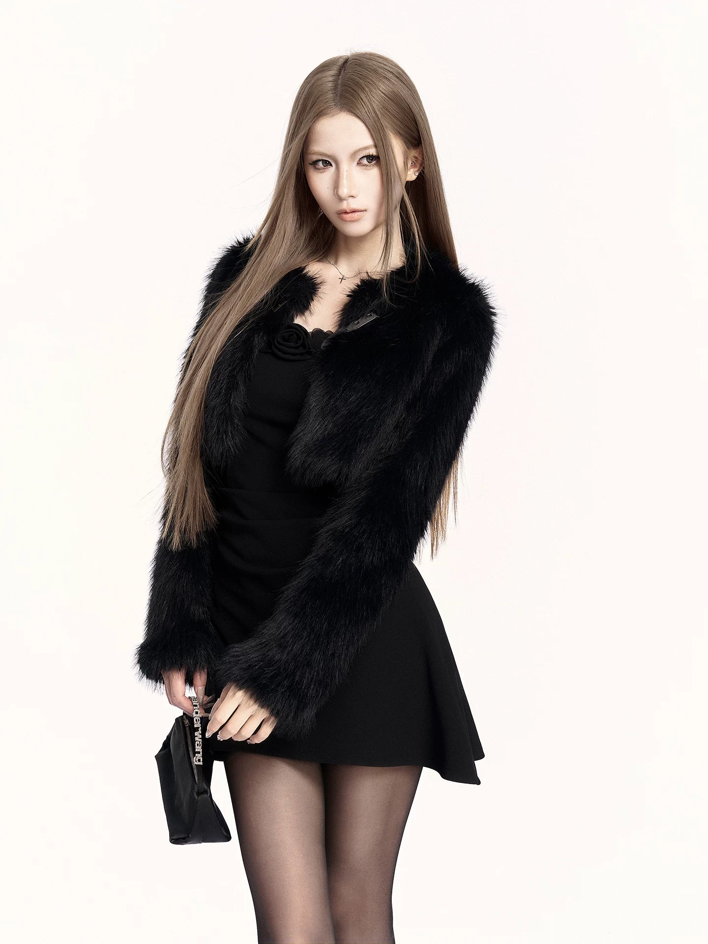 Classic Black Faux Fur Cropped Jacket