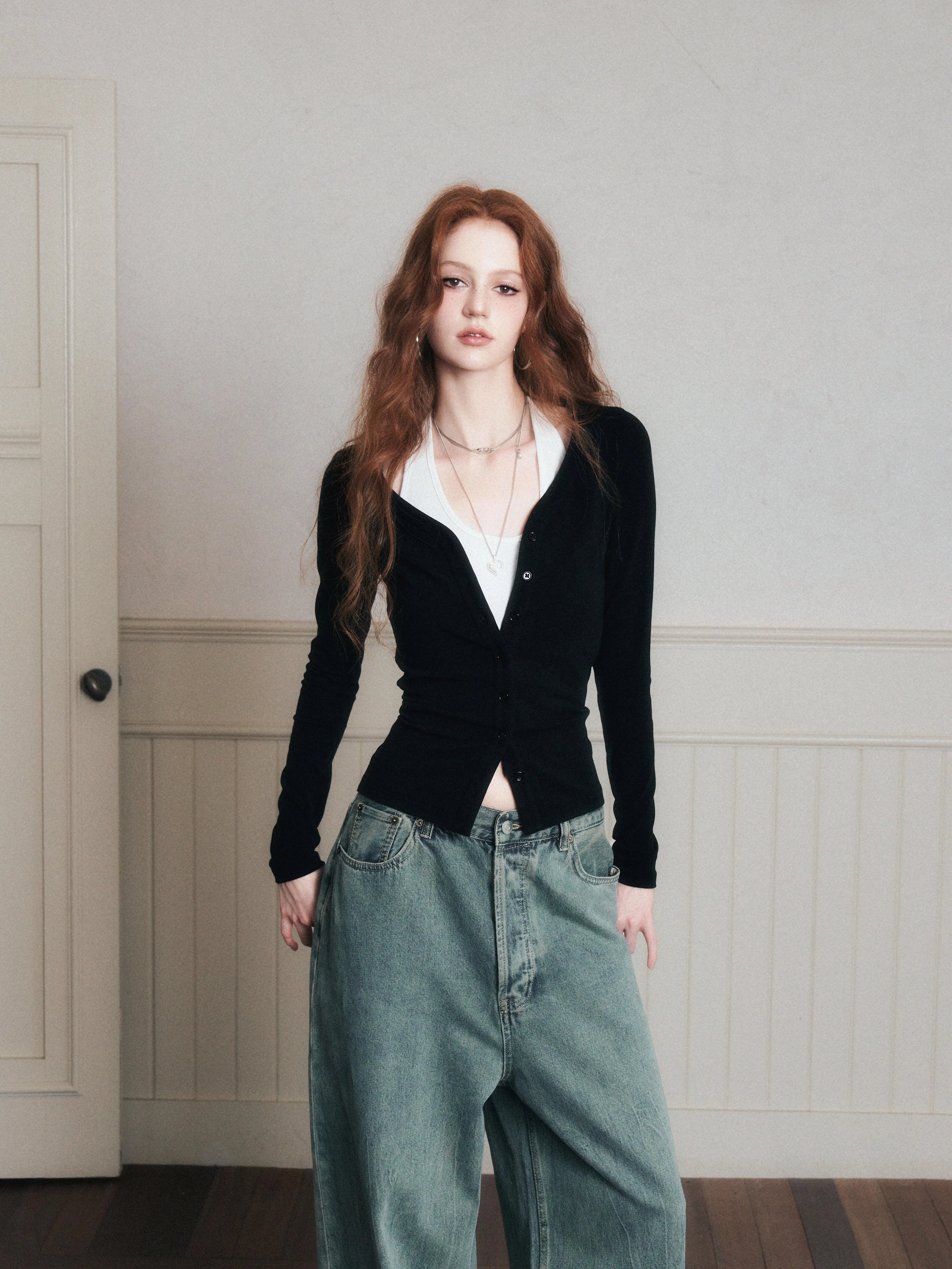 Layered Halter Camisole &amp; Knit Cardigan Set