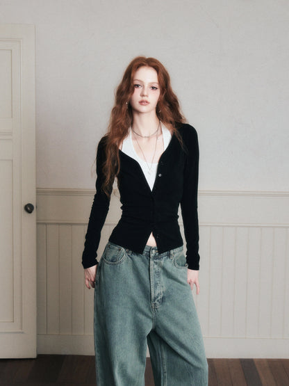 Layered Halter Camisole &amp; Knit Cardigan Set