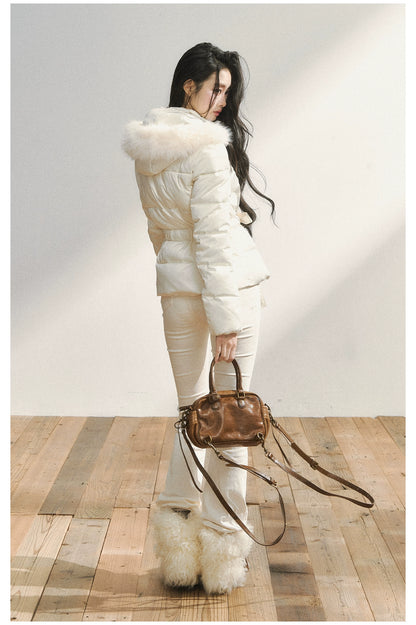 White High-Waist Flared Draped Pants