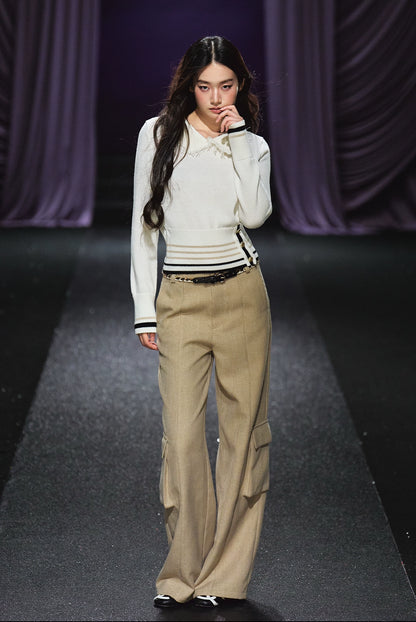 Black &amp; Gold Striped Contrast Collar Knit Sweater