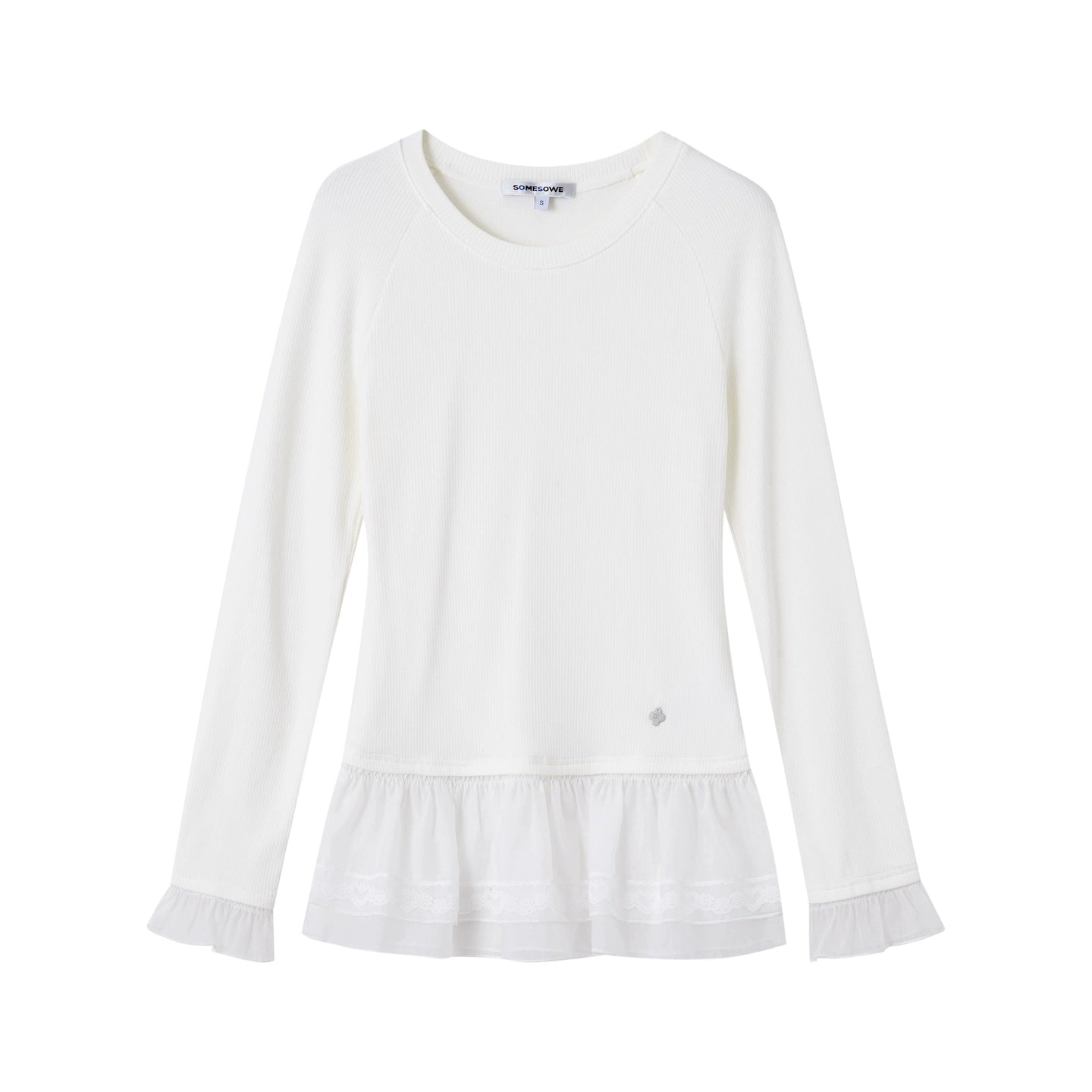 Double-Layer Ruffle Raglan Sleeve Fleece T-Shirt