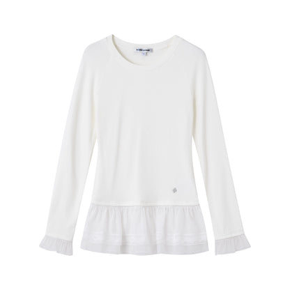 Double-Layer Ruffle Raglan Sleeve Fleece T-Shirt