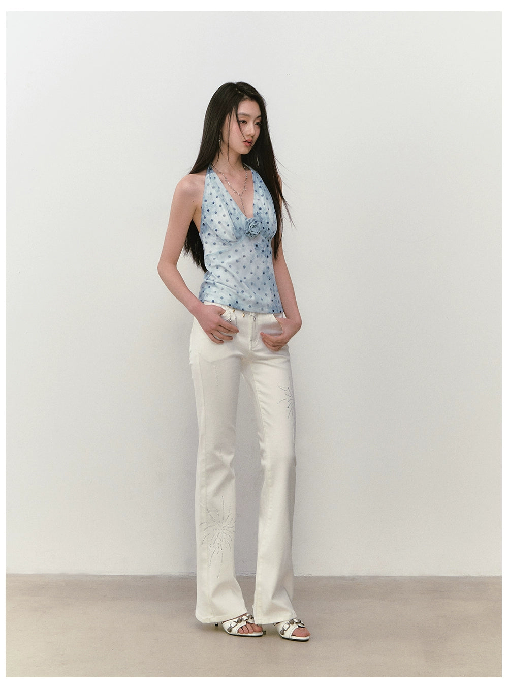 Rhinestone Firework Straight - Micro Flare Jeans