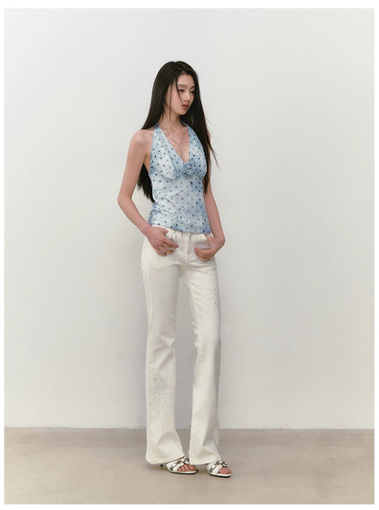 Rhinestone Firework Straight - Micro Flare Jeans